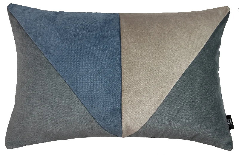 3 Colour Patchwork Grey, Petrol Blue + Beige Pillow