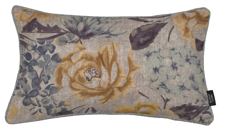 Blooma Blue, Grey and Ochre Floral Pillow