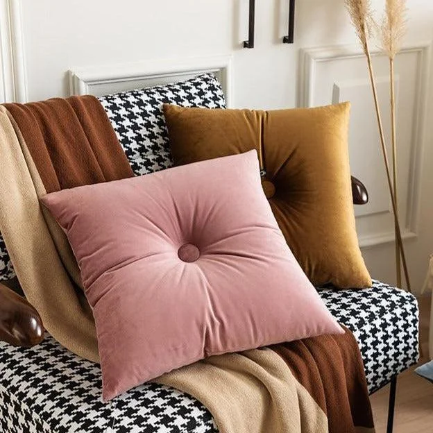 Button Square Velvet Cushion Pillow