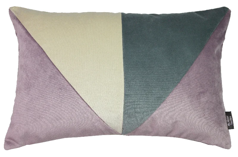 3 Colour Patchwork Heather, Purple Cream + Grey Pillow