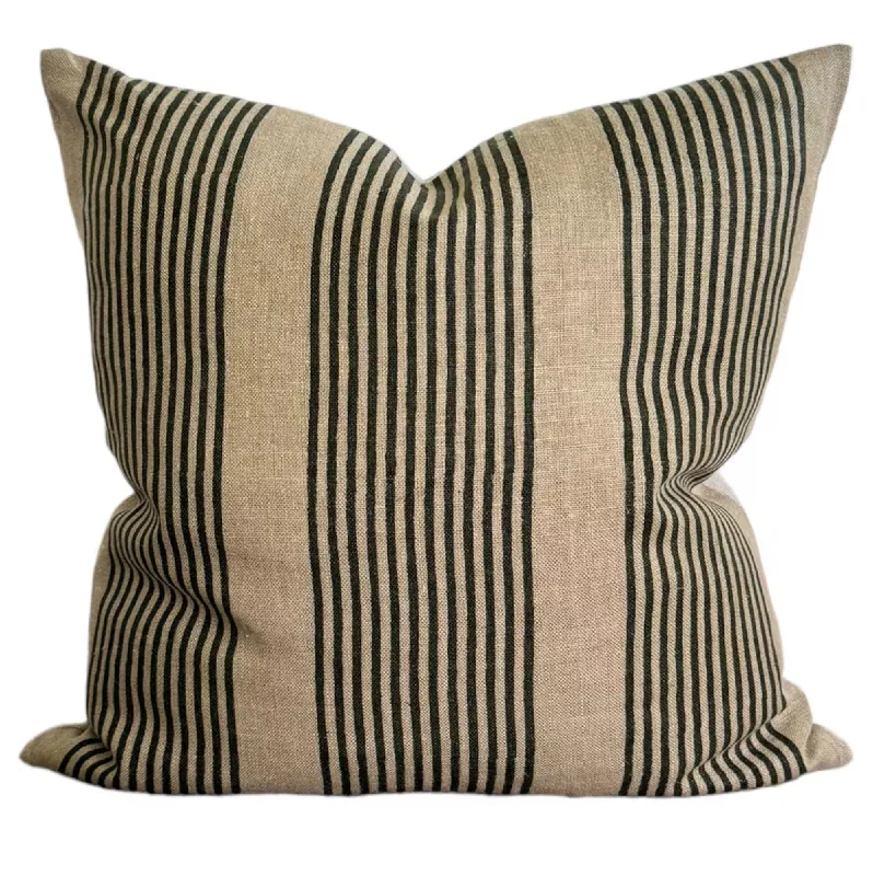 Designer Astoria Striped Linen Pillow Cover in Dark Green