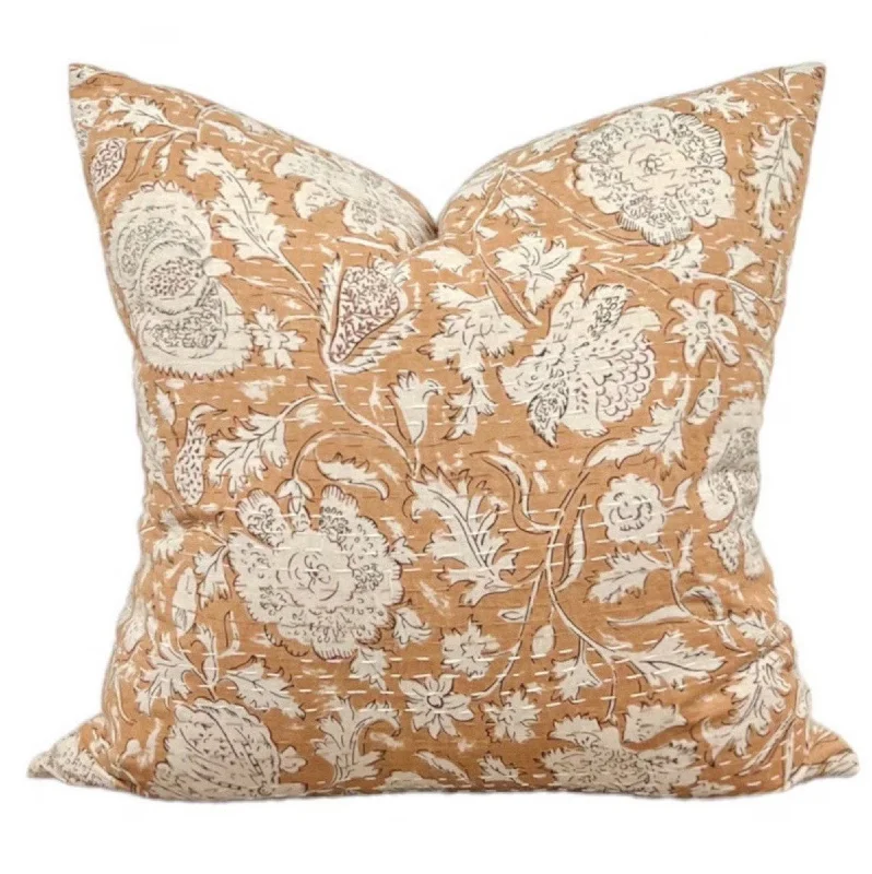 Designer Avalon Block Print Kantha Quilted Pillow Cover