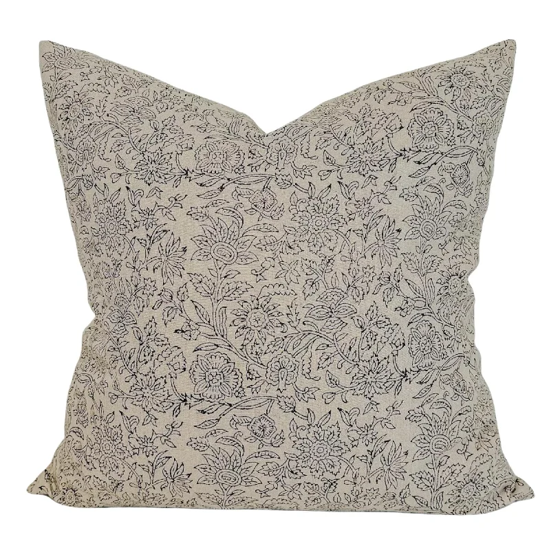 Designer "Cheney" Block Print Floral Pillow Cover