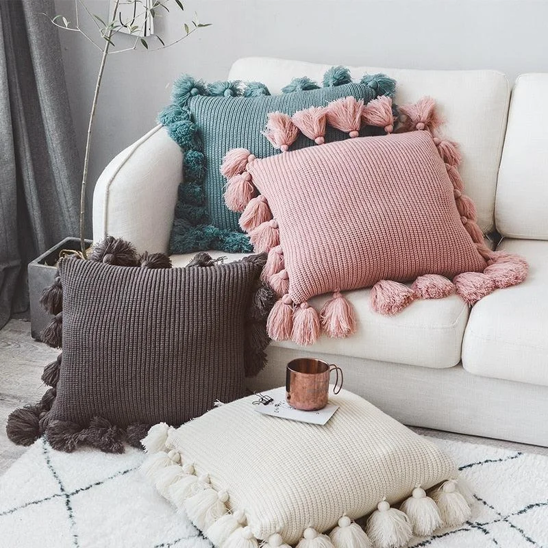 Knitted Tassel Pillowcover