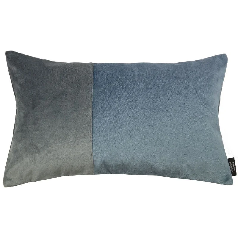 2 Colour Patchwork Velvet Blue + Grey Pillow