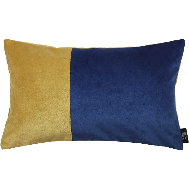 2 Colour Patchwork Velvet Navy + Yellow Pillow