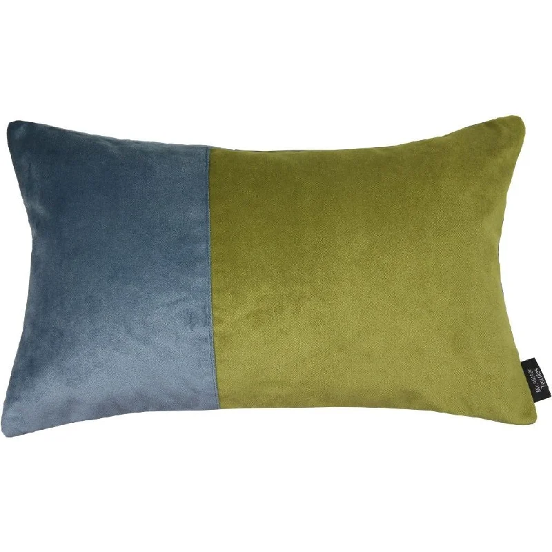 2 Colour Patchwork Velvet Blue + Green Pillow