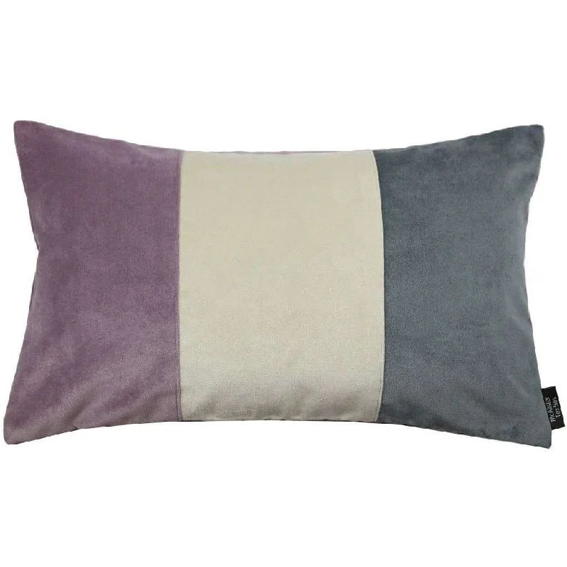 3 Colour Patchwork Velvet Purple, Gold + Grey Pillow