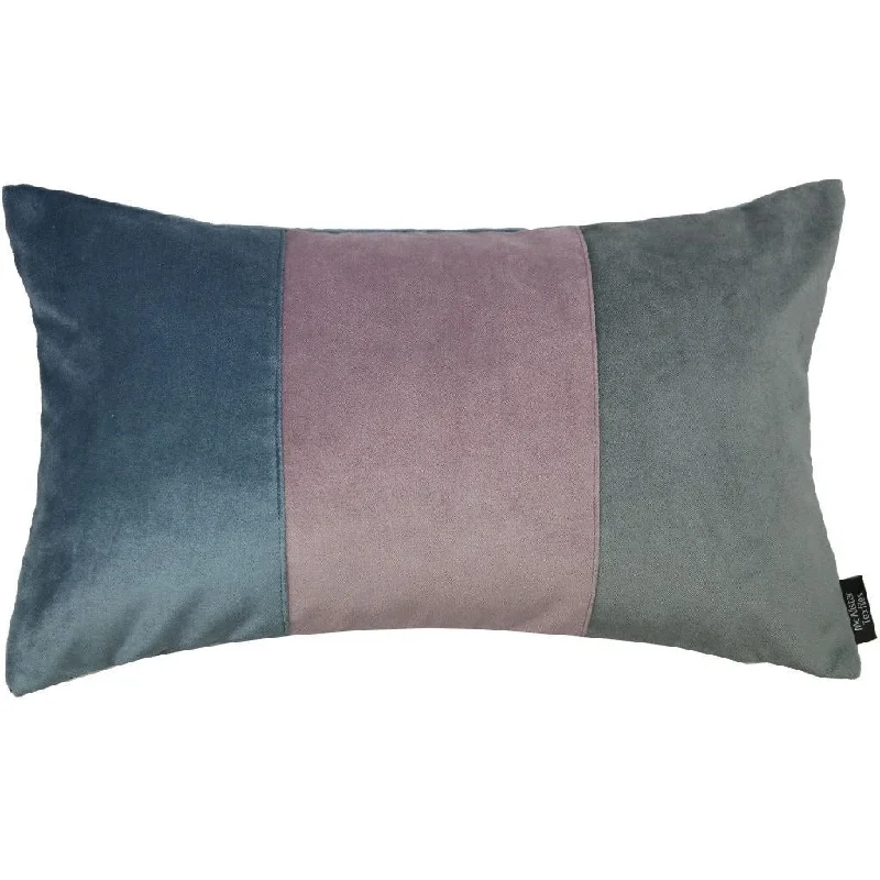 3 Colour Patchwork Velvet Blue, Purple + Grey Pillow