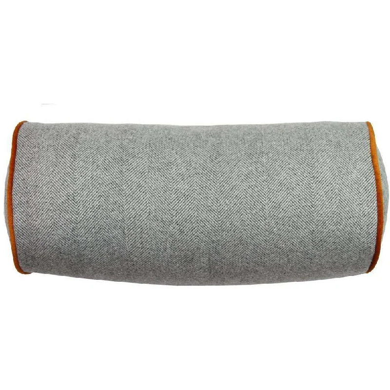 Deluxe Herringbone Grey + Orange Bolster Pillow 45cm x 20cm