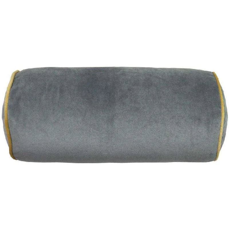 Deluxe Velvet Grey + Yellow Bolster Pillow 45cm x 20cm