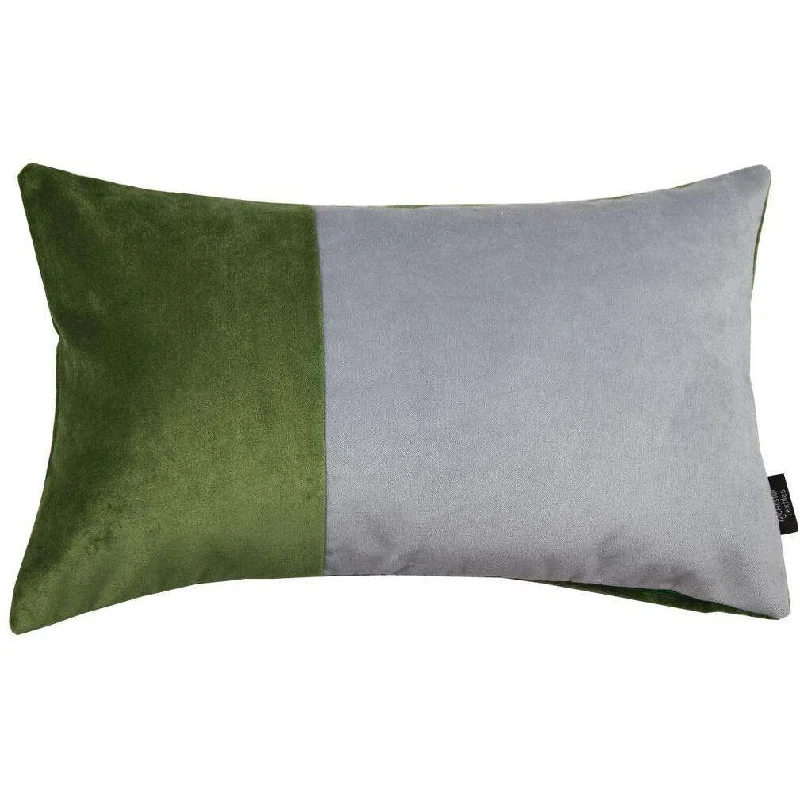 2 Colour Patchwork Velvet Green + Silver Pillow