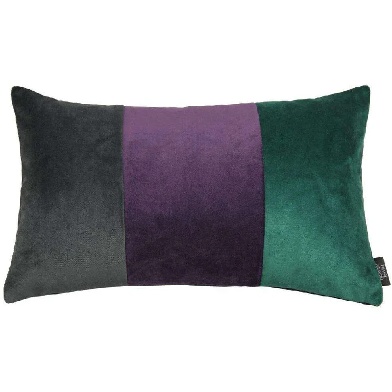 3 Colour Patchwork Velvet Green, Purple + Grey Pillow