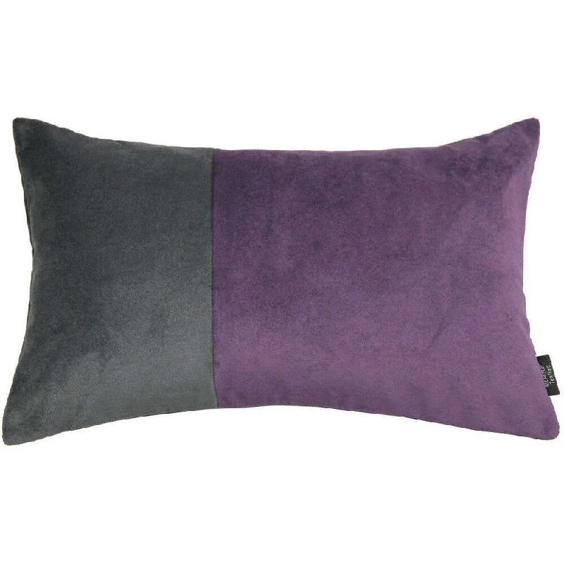 2 Colour Patchwork Velvet Grey + Purple Pillow