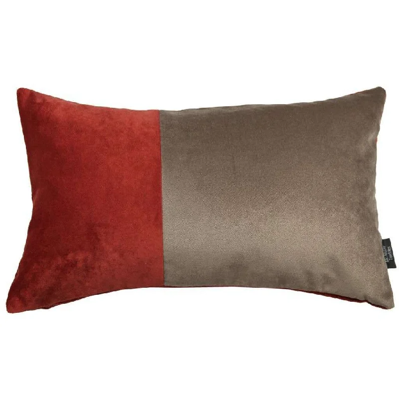 2 Colour Patchwork Velvet Red + Brown Pillow