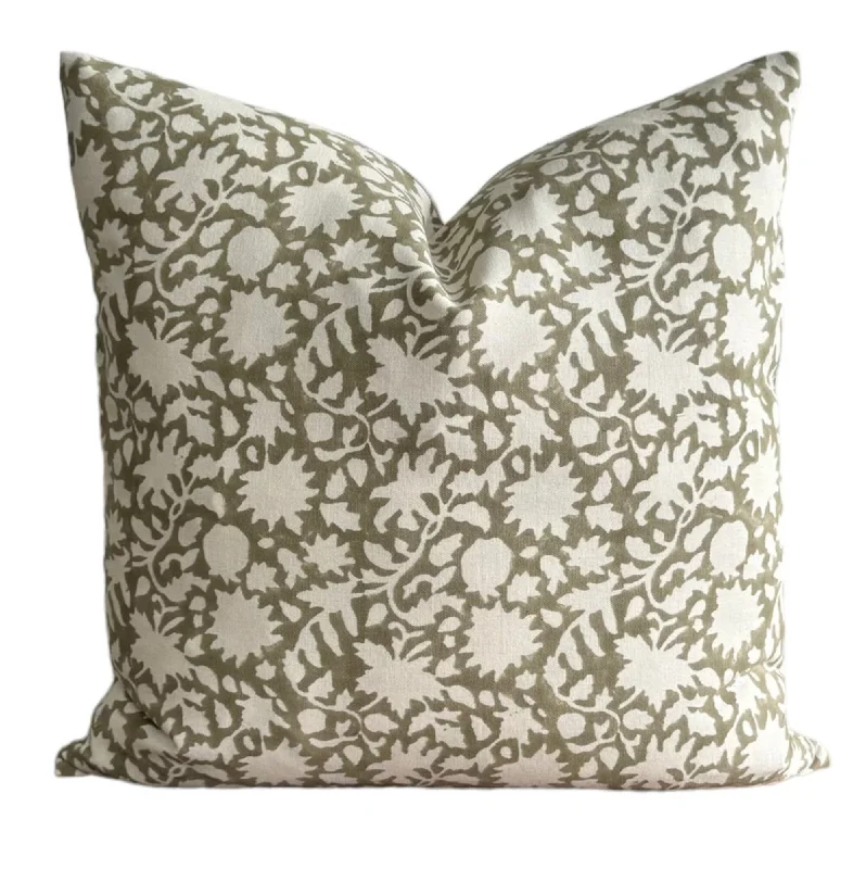 READY TO SHIP Designer Mili Block Floral Pillow Cover in Celery