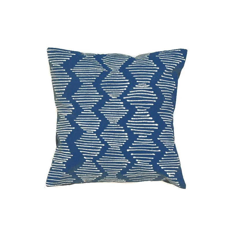 Tribal Cloth Indigo Line Wave Vibrant Cobalt Blue Cushion Cover