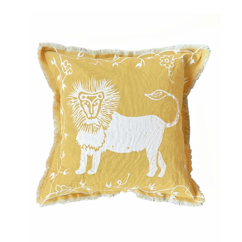 Zobisika Lion Cushion Cover In Mustard