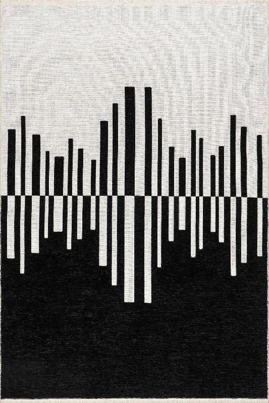 Alayah Piano Keys Reversible Washable Rug | Black/Cream