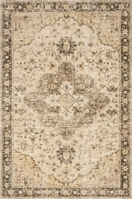 Amaryllis Medallion Washable Rug | Brown