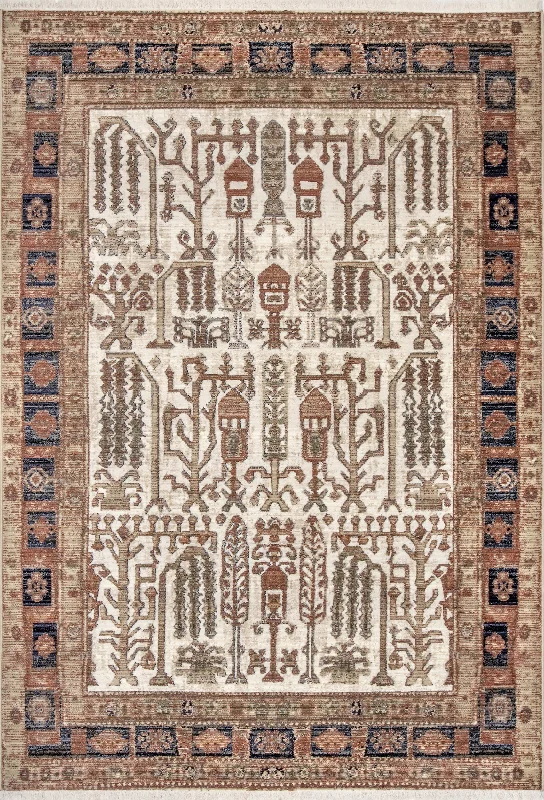 Arboreal Landscape Fringe Rug | Beige