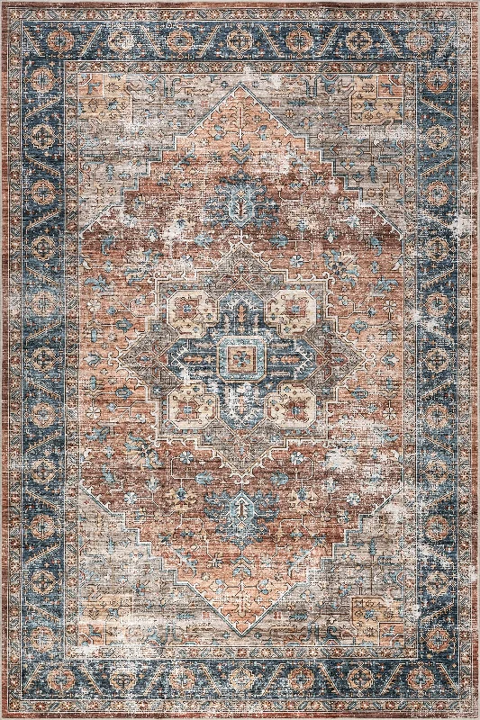 Azaria Medallion Spill Proof Washable Rug | Rust