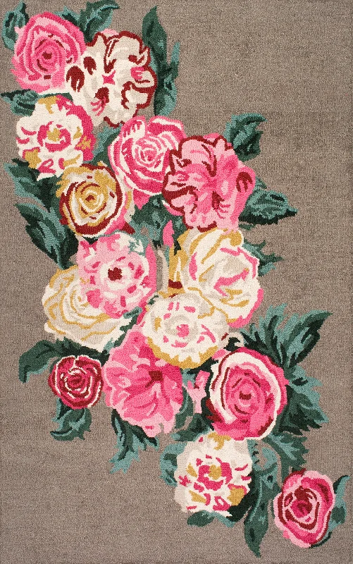 Beautiful Rose Bouquet Rug | Light Brown