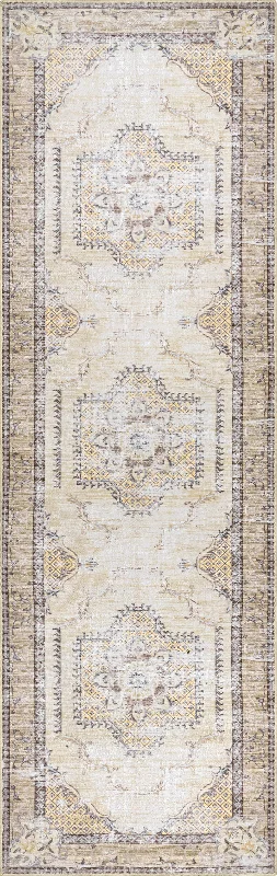 Burr Medallion Washable Rug | Cream