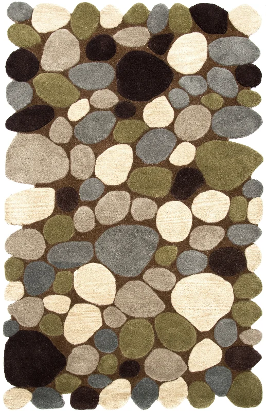 Contemporary Handmade Wool Pebbles Cobblestone Rug | Brown