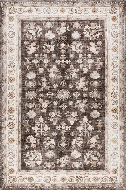 Dayflower Vintage Washable Rug | Brown