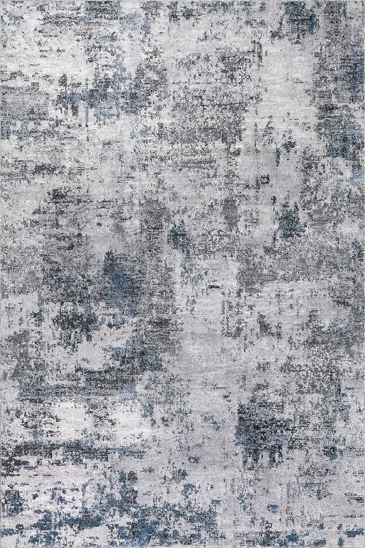 Faded Abstract Spill Proof Washable Rug | Blue Grey