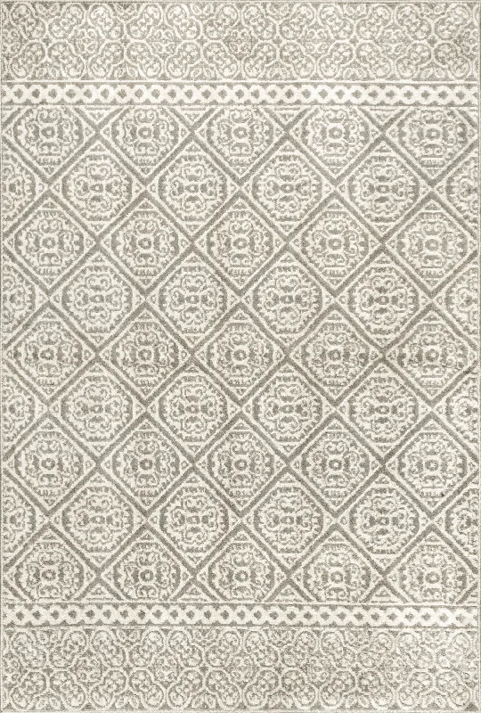 Floral Tiles Rug | Grey