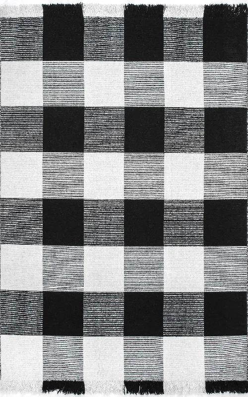 Fringed Plaid Rug | Black