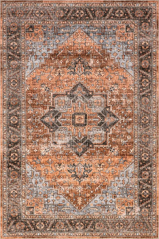 Ginevra Moody Medallion Spill Proof Washable Rug | Sienna Brown