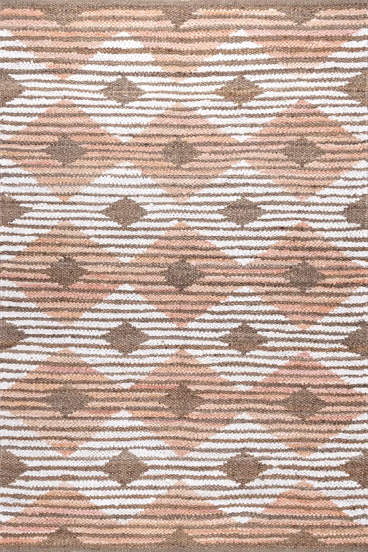 Hand Braided Denim And Jute Striped Diamonds Rug | Pink