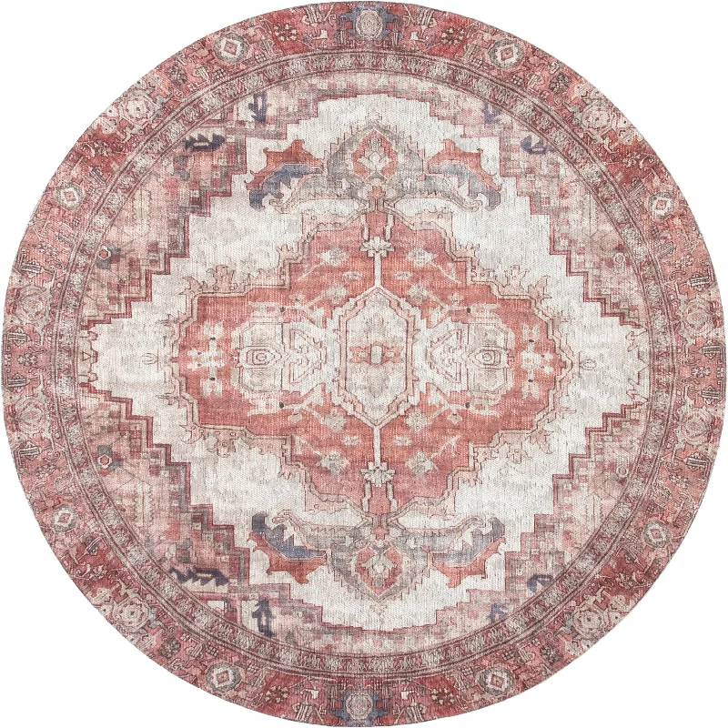 Iris Medallion Washable Rug | Blush