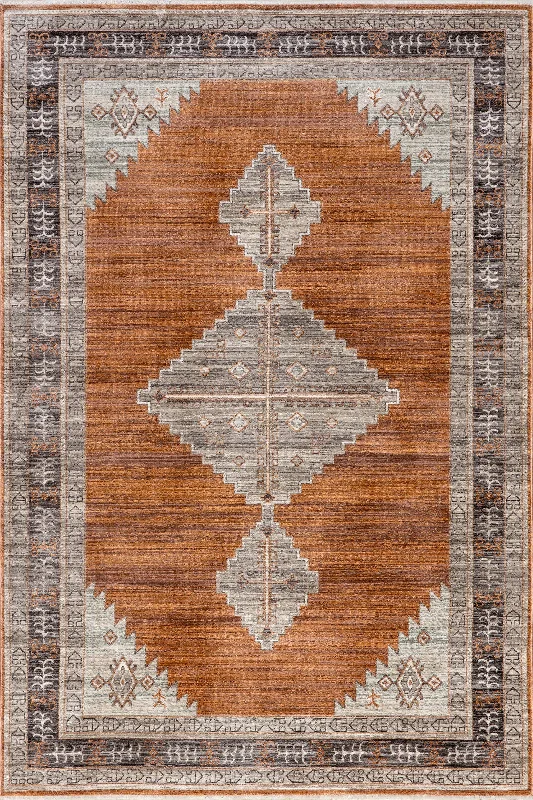 Jessa Lustered Medallion Rug | Terracotta