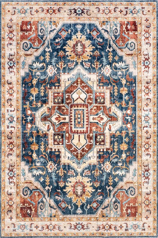 Jewel Medallion Washable Rug | Dark Blue