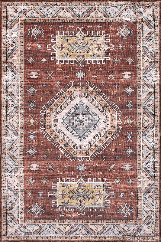 Kristen Geometric Washable Indoor/Outdoor Rug | Brick