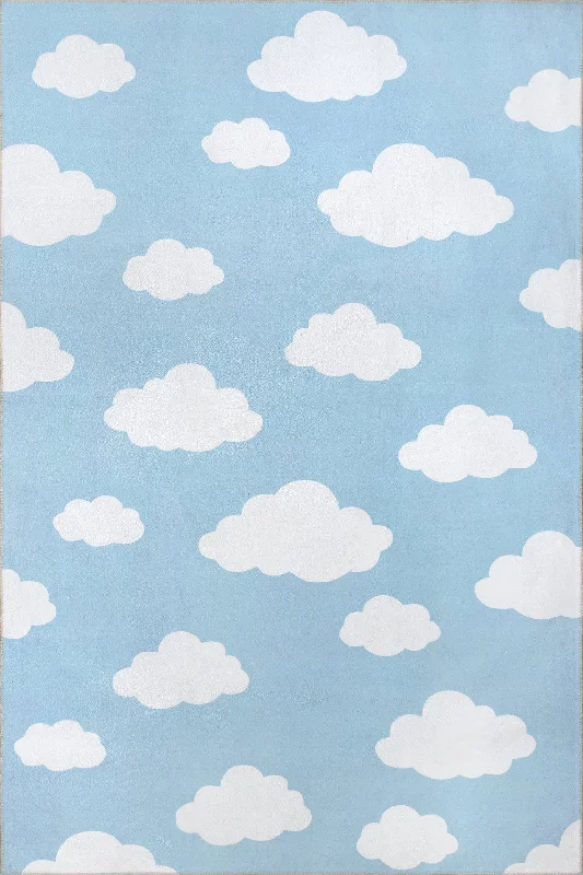 Landon Clouds Kids Washable Rug | Light Blue