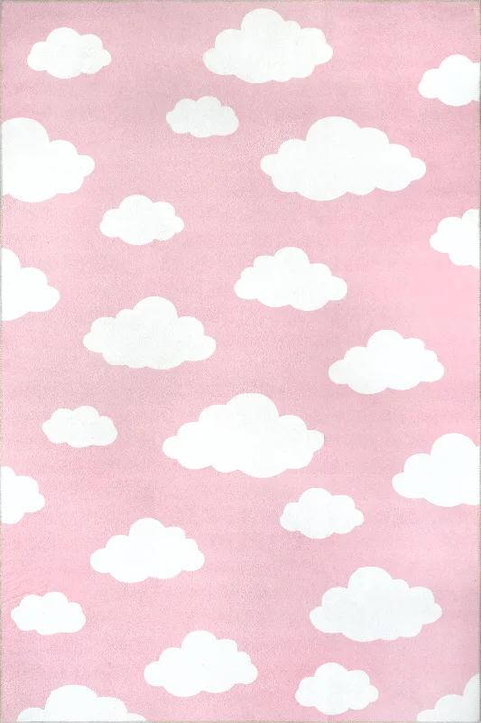 Landon Clouds Kids Washable Rug | Pink