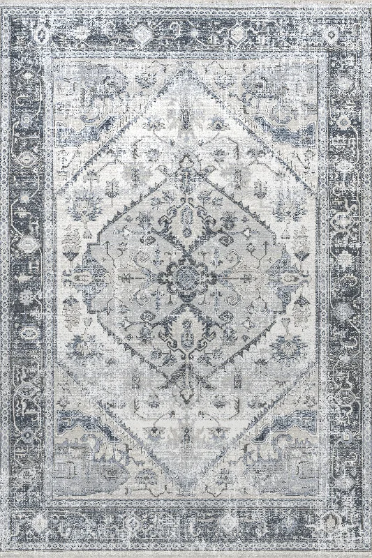 Larkspur Fringed Washable Rug | Light Grey