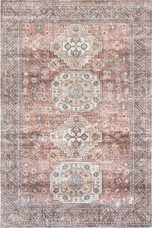 Lesa Geometric Medallion Washable Rug | Blush Pink