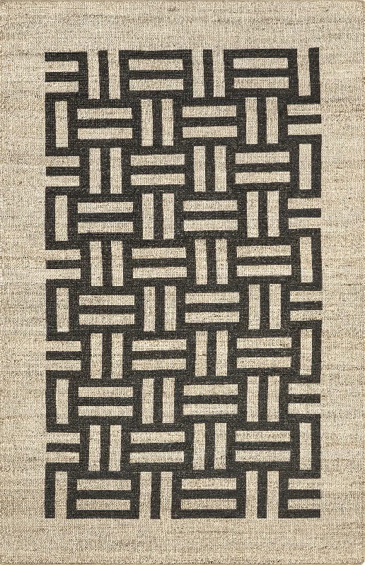 Luelle Basketweave Striped Rug | Ivory