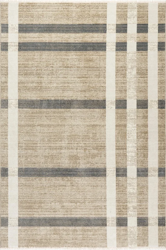 Mckinley Vintage Plaid Fringed Rug | Light Beige