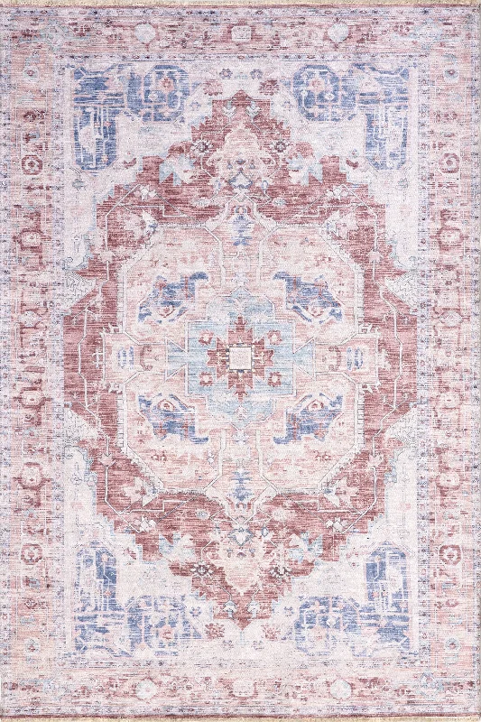 Minnie Fringed Vintage Medallion Washable Rug | Rust