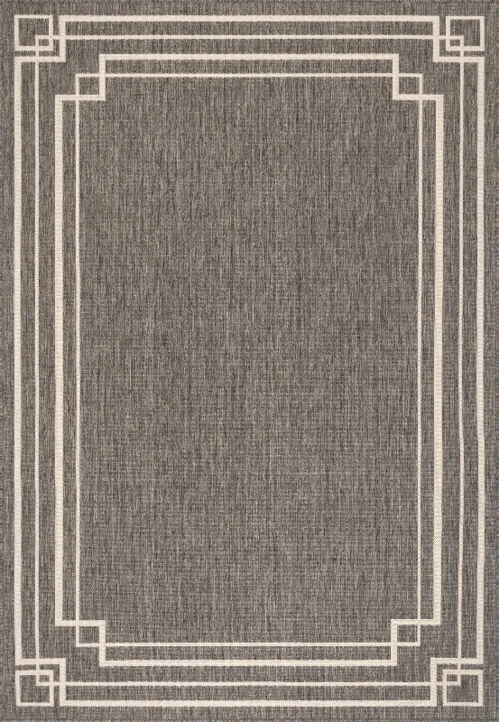 Modern Bordered Indoor/Outdoor Rug | Grey