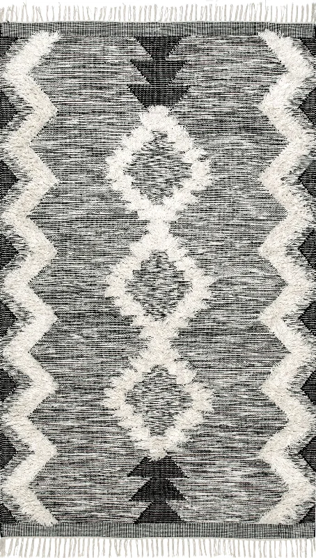 Shaggy Diamond Helix Rug | Black and White