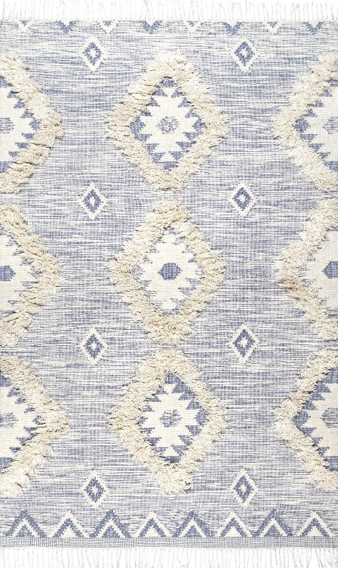 Shaggy Moroccan Lattice Fringe Rug | Blue