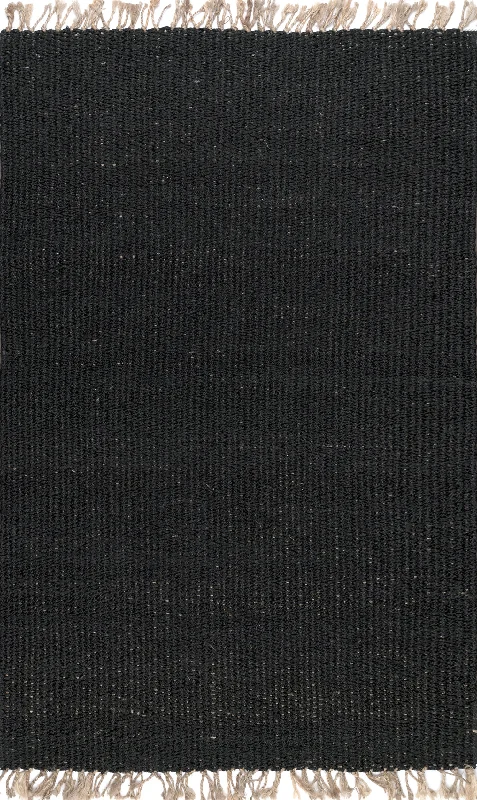 Solid Jute Tassel Rug | Black